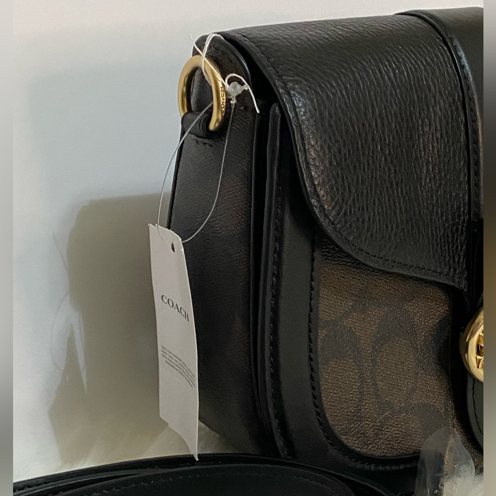 Coach Crossbody Saddle Bag NWT C Monogram Soft Black Leather Adjustable Strap - Picture 6 of 16